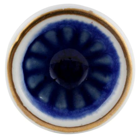Navy Blue Wheel Ceramic Dresser Knob in Silver Fitting